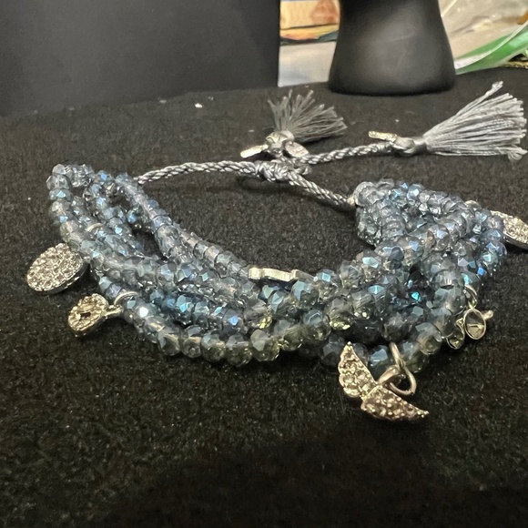 Marlyn Schiff Multi Strand Blue Crystal Pave Charm Bracelet + Earrings - Picture 4 of 9